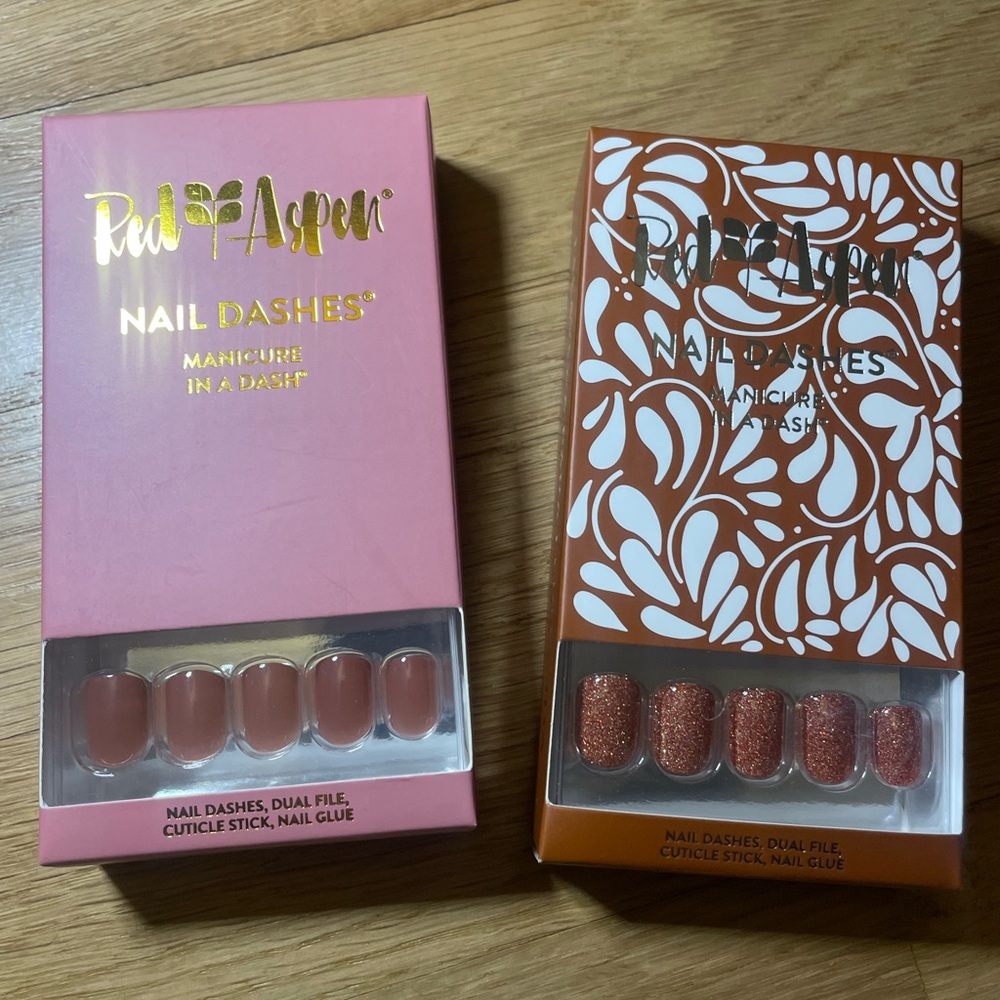 Red Aspen Nail Dashes - Brown and Glitter Set